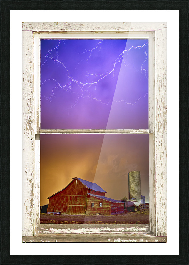 Colorful Country Storm Farm House Window View  Framed Print Print