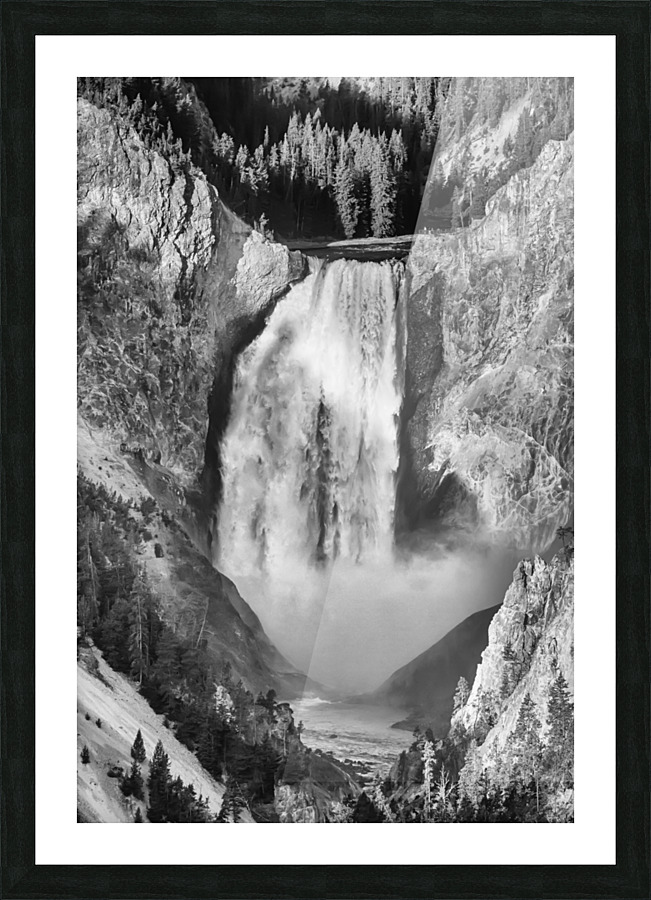 Upper Yellowstone Falls Black White  Framed Print Print