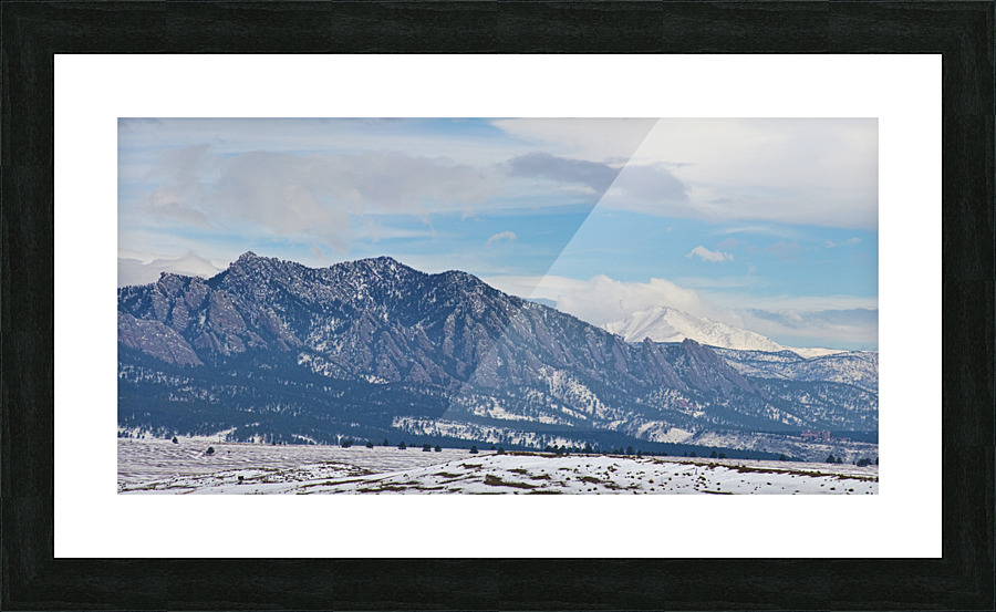 Flatirons Longs Peak Winter Panorama Impression et Cadre photo