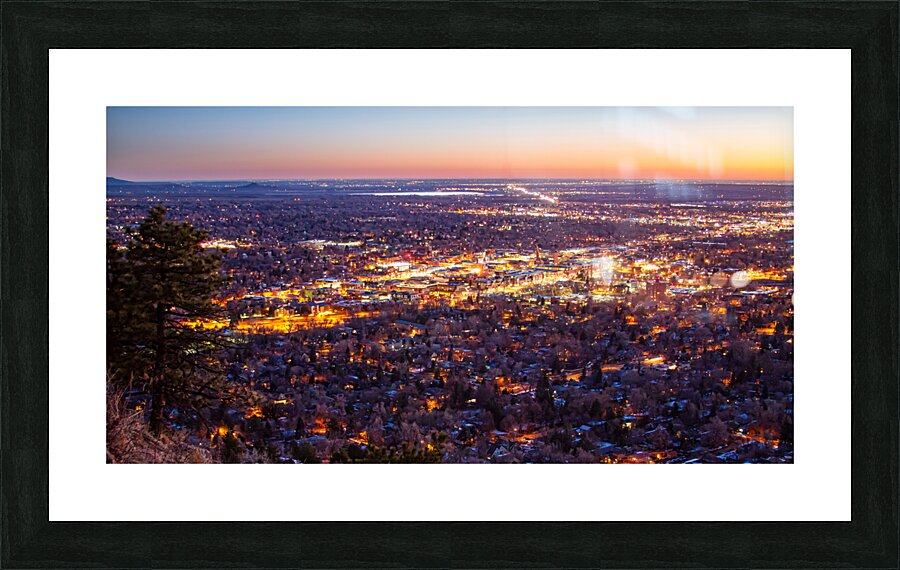 City Of Boulder Colorado Downtown Scenic Sunrise Panorama    Framed Print Print