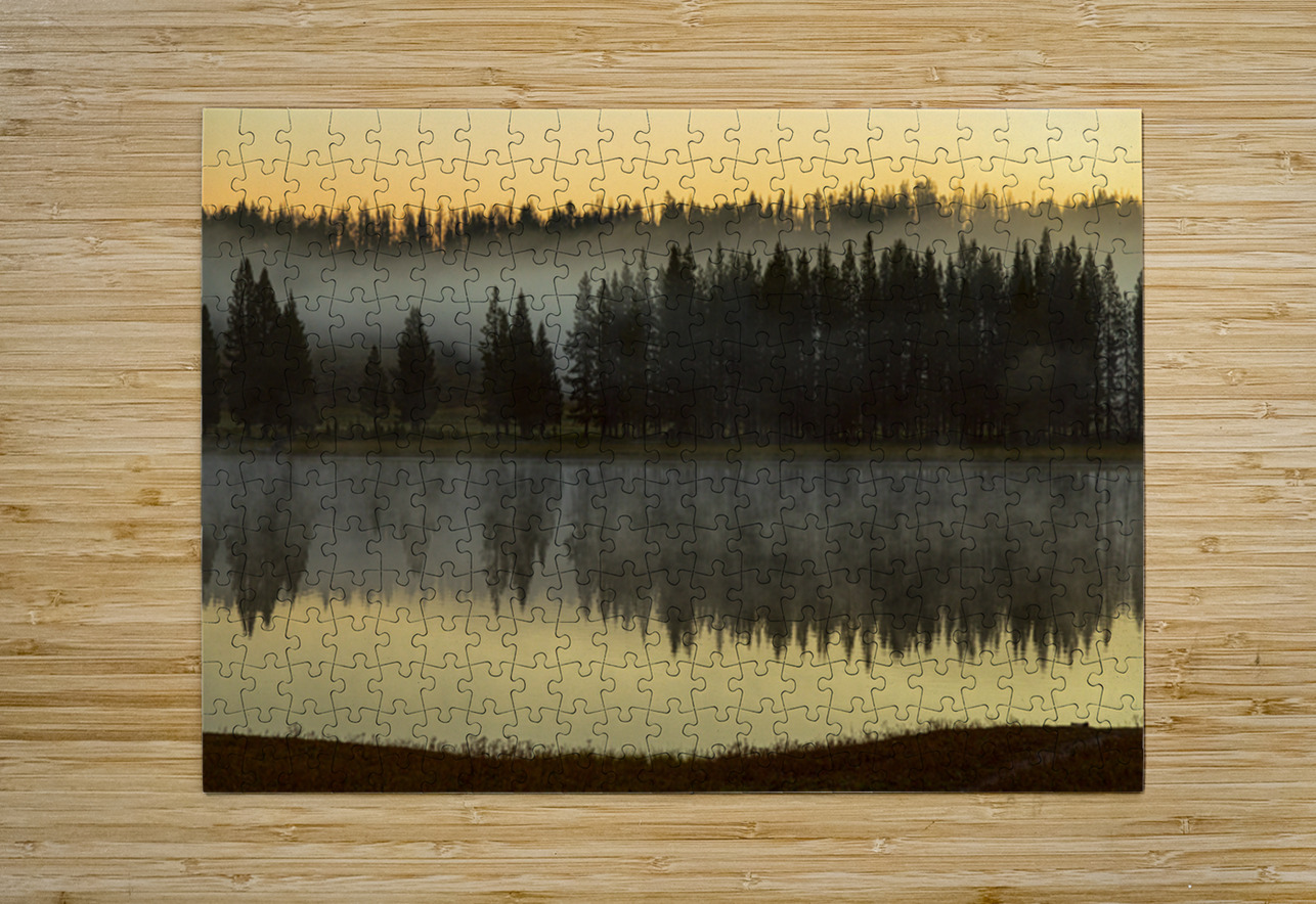 Yellowstone Wyoming Foggy Forest Lake Reflection Fine Art Print Bo Insogna Puzzle printing