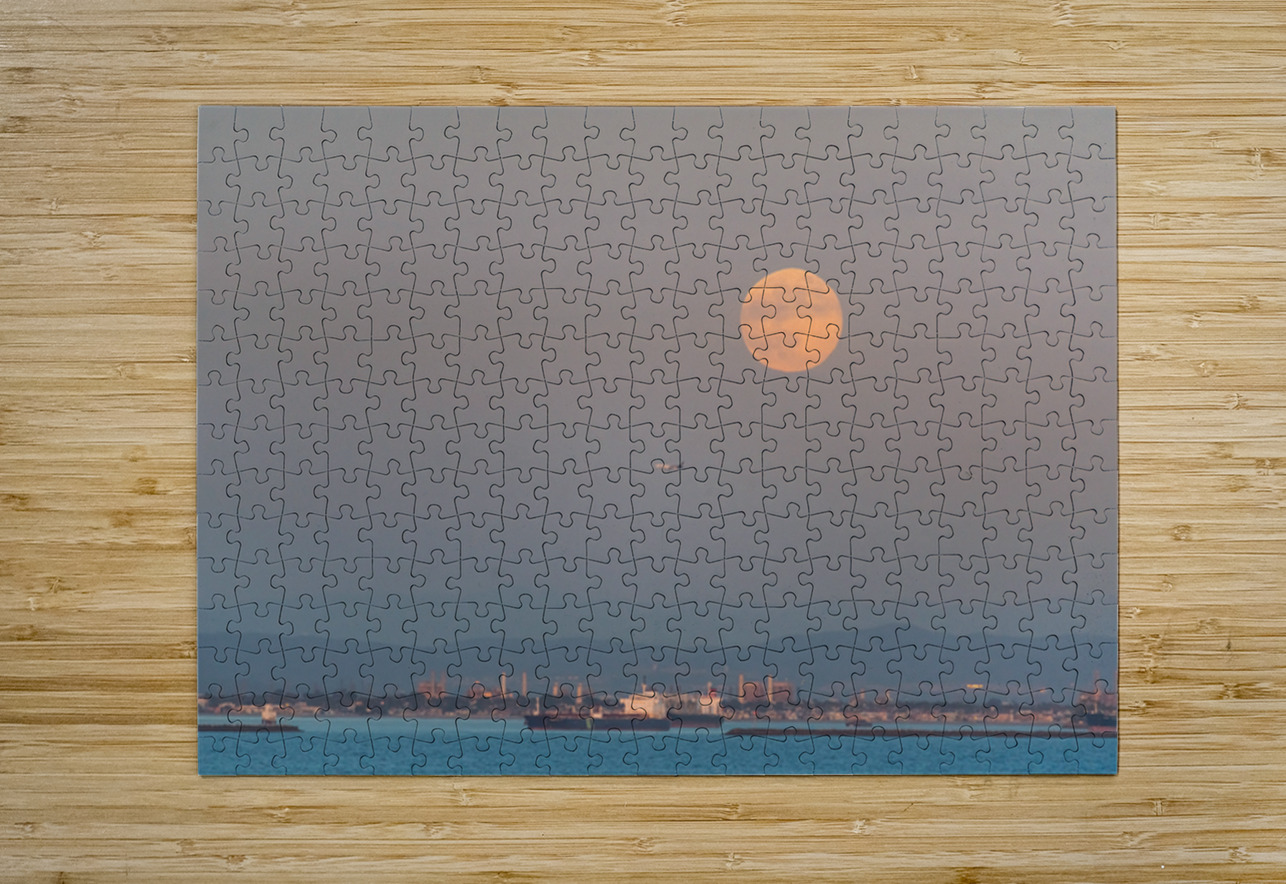 Full Moon Rising Over the Port of Los Angeles and LAX Arrival Bo Insogna Puzzle printing