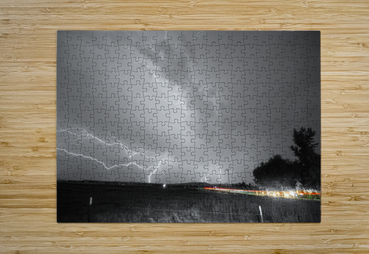 Black and White Lightning Thunderstorm with Color Light Trail Bo Insogna Puzzle printing