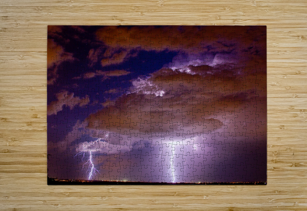 Double Lightning Strikes Over Colorado Night Storm Long Exposure Bo Insogna Puzzle printing
