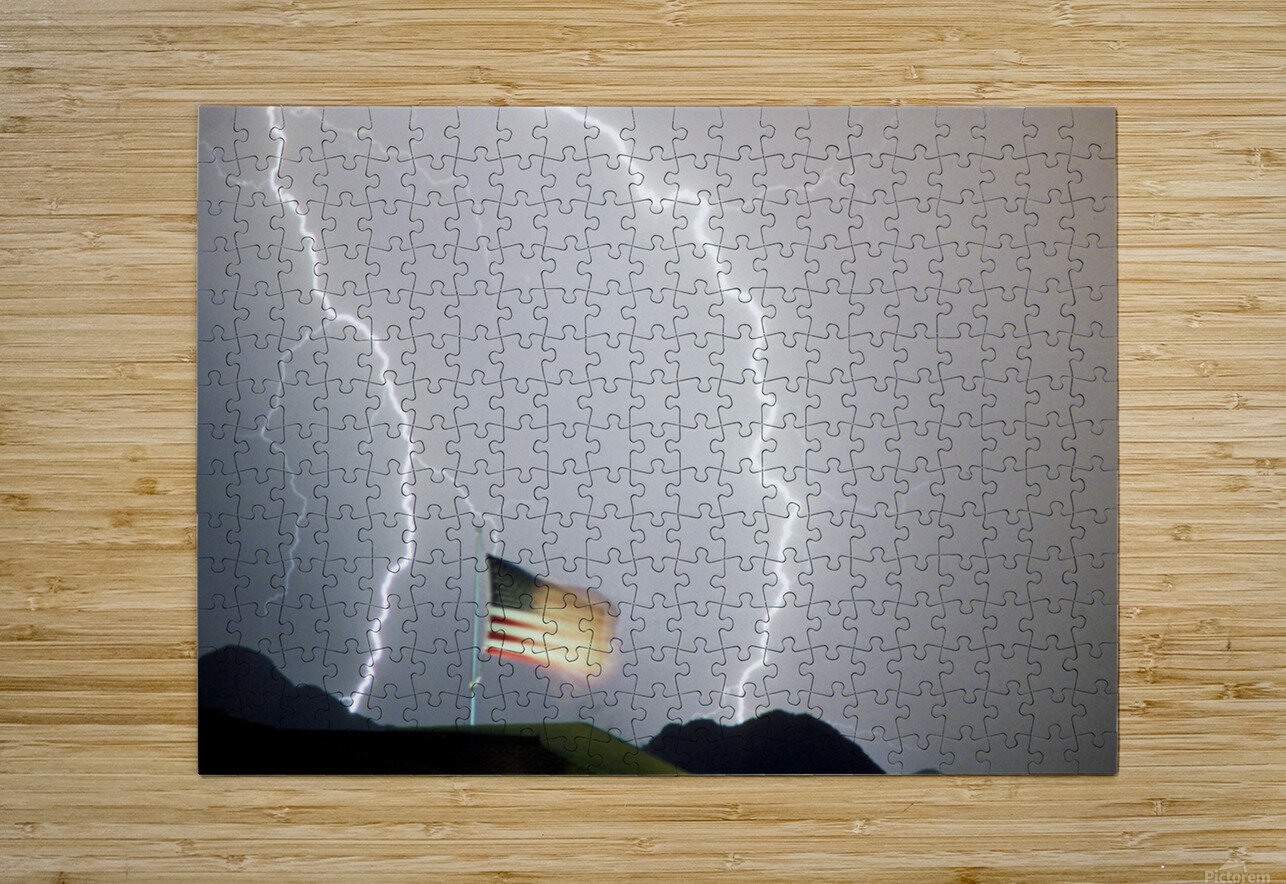 USA Flag and Lightning  HD Metal print with Floating Frame on Back