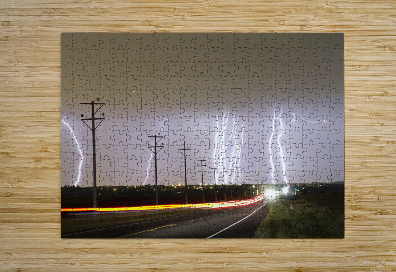 Lightning Bolts Cloud to Ground Striking   HD Metal print with Floating Frame on Back