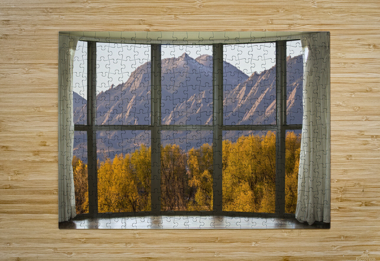 Boulder Flatirons Autumn Bay Window View  HD Metal print with Floating Frame on Back