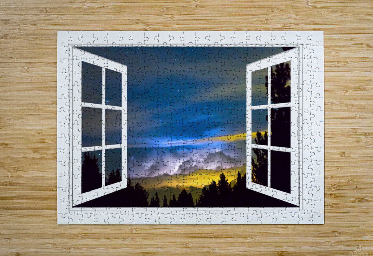 Layers Of The Night White Open Window View  HD Metal print with Floating Frame on Back