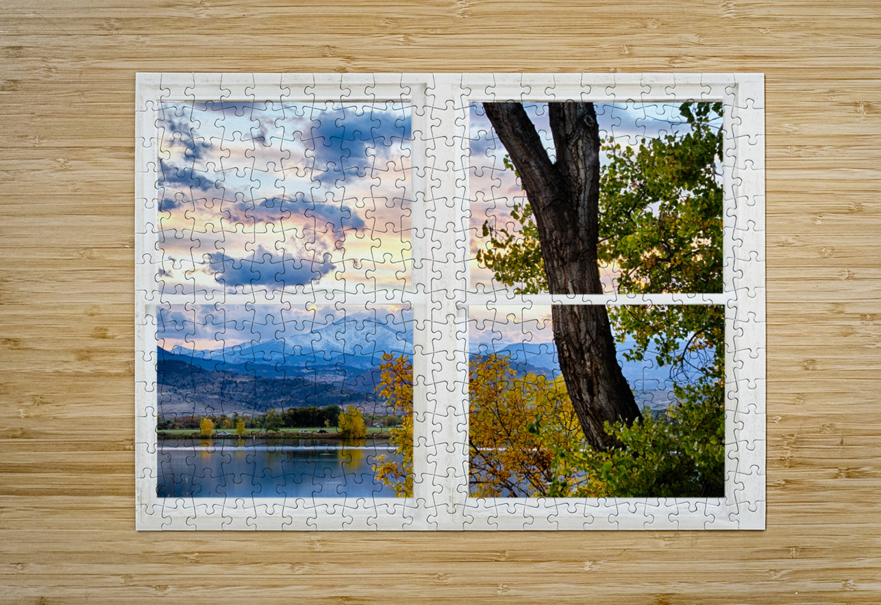 Colorado Rocky Mountain Lake Autumn White Window  HD Metal print with Floating Frame on Back