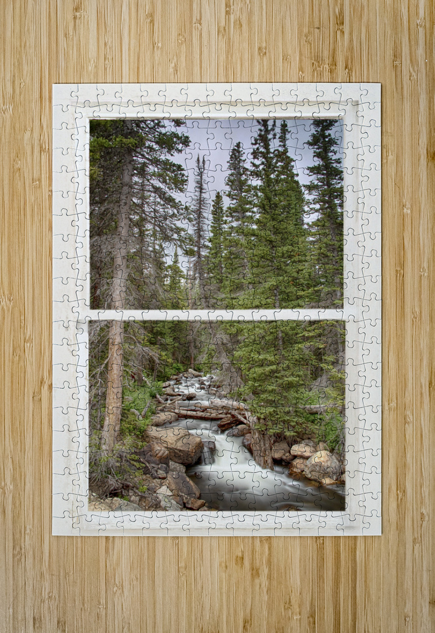Colorado Rocky Mountain Stream White Rustic Window View  HD Metal print with Floating Frame on Back
