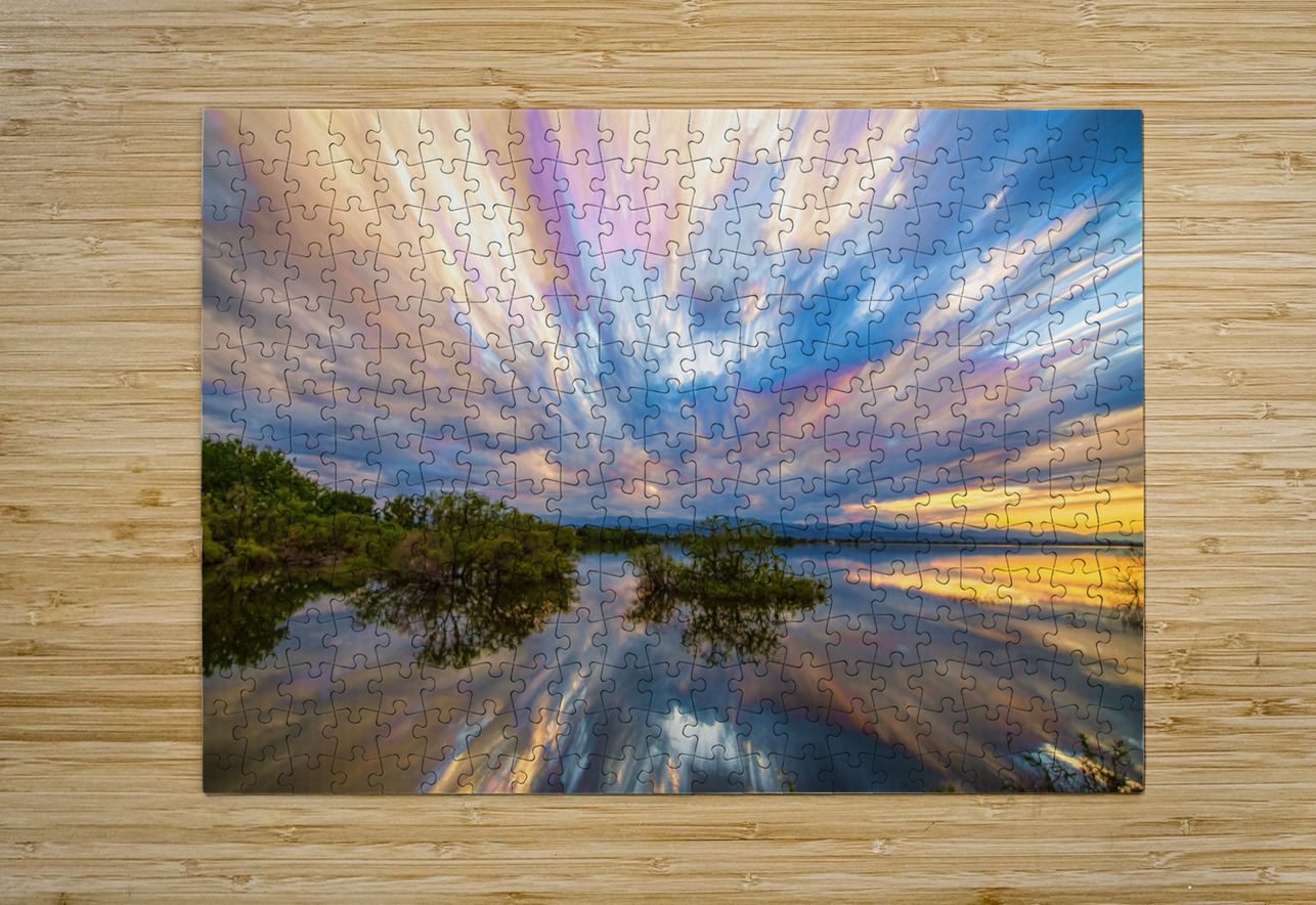 Sunset Lake Reflections Timed Stack   HD Metal print with Floating Frame on Back