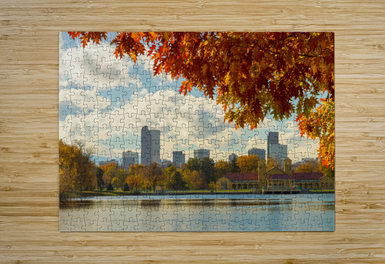 Denver Skyline Fall Foliage View  HD Metal print with Floating Frame on Back