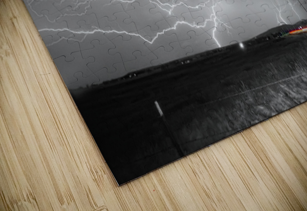 Black and White Lightning Thunderstorm with Color Light Trail Bo Insogna Puzzle