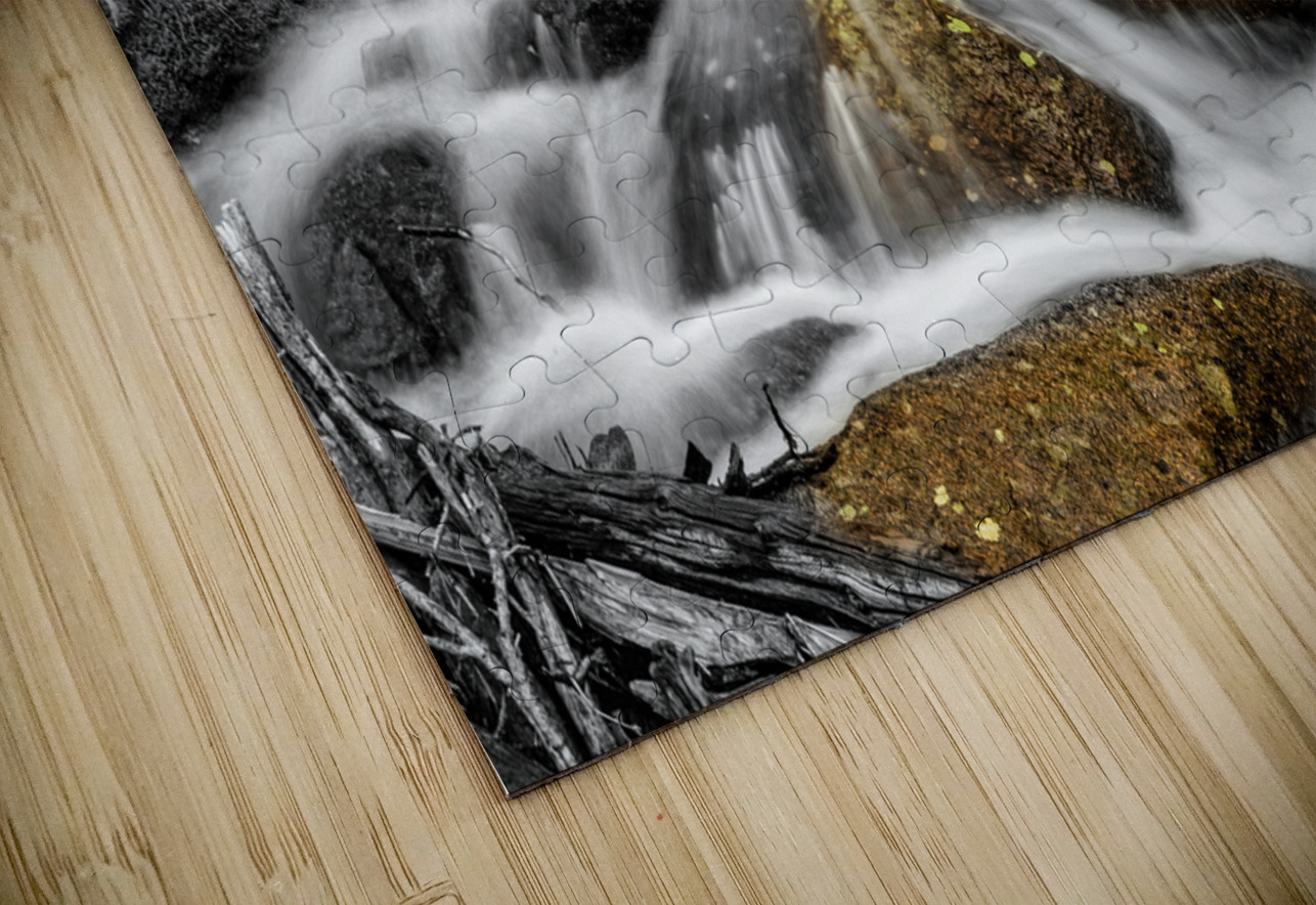 Cascading Water and Rocky Mountain Rocks BWSC HD Sublimation Metal print