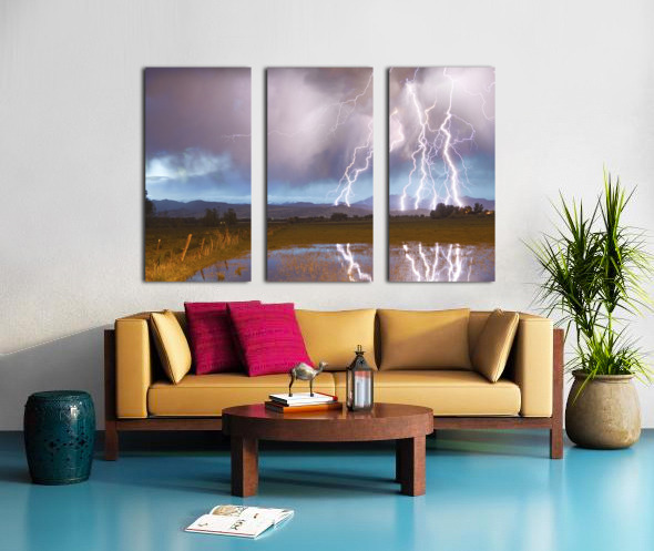 Lightning Striking Longs Peak Foothills 4 Split Canvas print