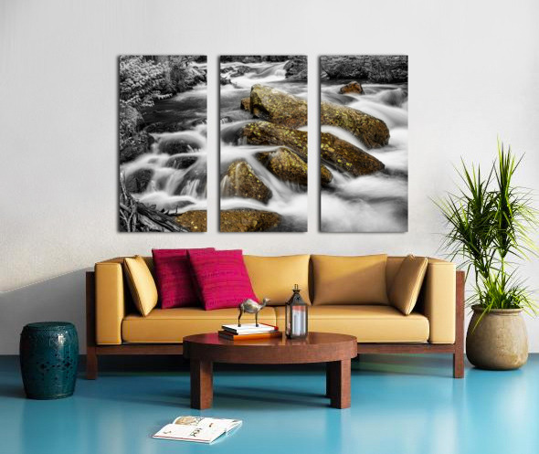 Cascading Water and Rocky Mountain Rocks BWSC Split Canvas print