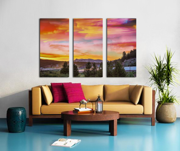 Small Mountain Town Sunset Split Canvas print