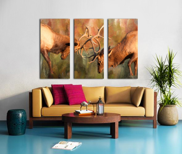 Bull Elk Sparring In The Mix Split Canvas print