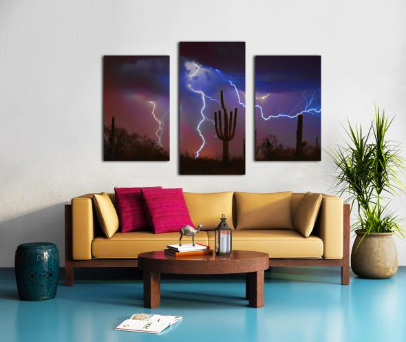 Saguaro Lightning Storm Impression sur toile
