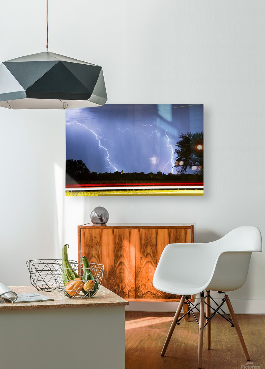 Lightning Storm Red White Blue  HD Metal print with Floating Frame on Back