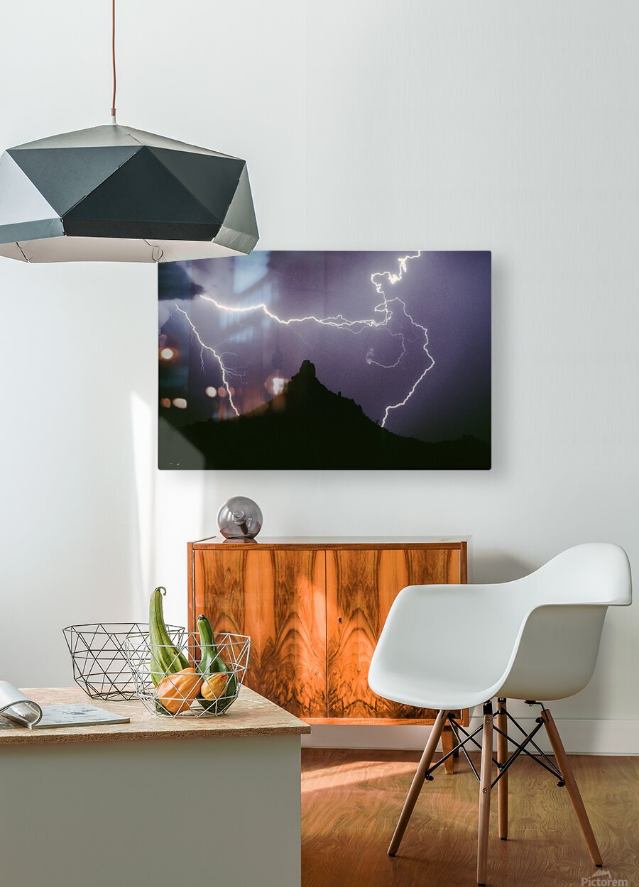 Pinnacle Peak Lightning Bolt Surrounded  HD Metal print with Floating Frame on Back