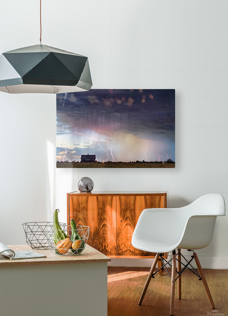 Lightning On the Prairie Homestead  HD Metal print with Floating Frame on Back