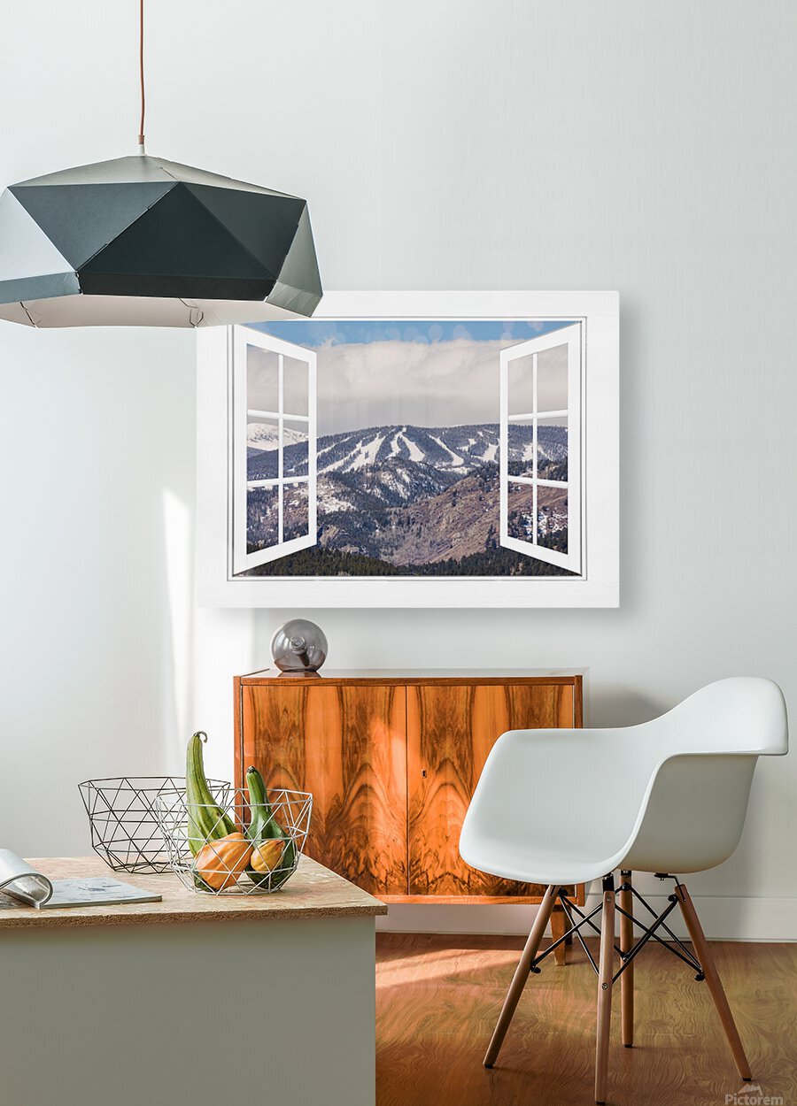 Ski Slopes Open White Picture Window View  HD Metal print with Floating Frame on Back