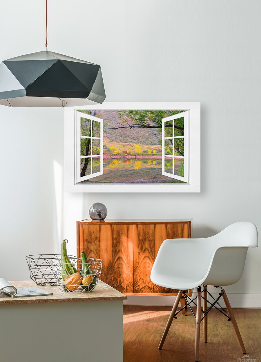 Autumn Lake Open White Picture Window View  HD Metal print with Floating Frame on Back