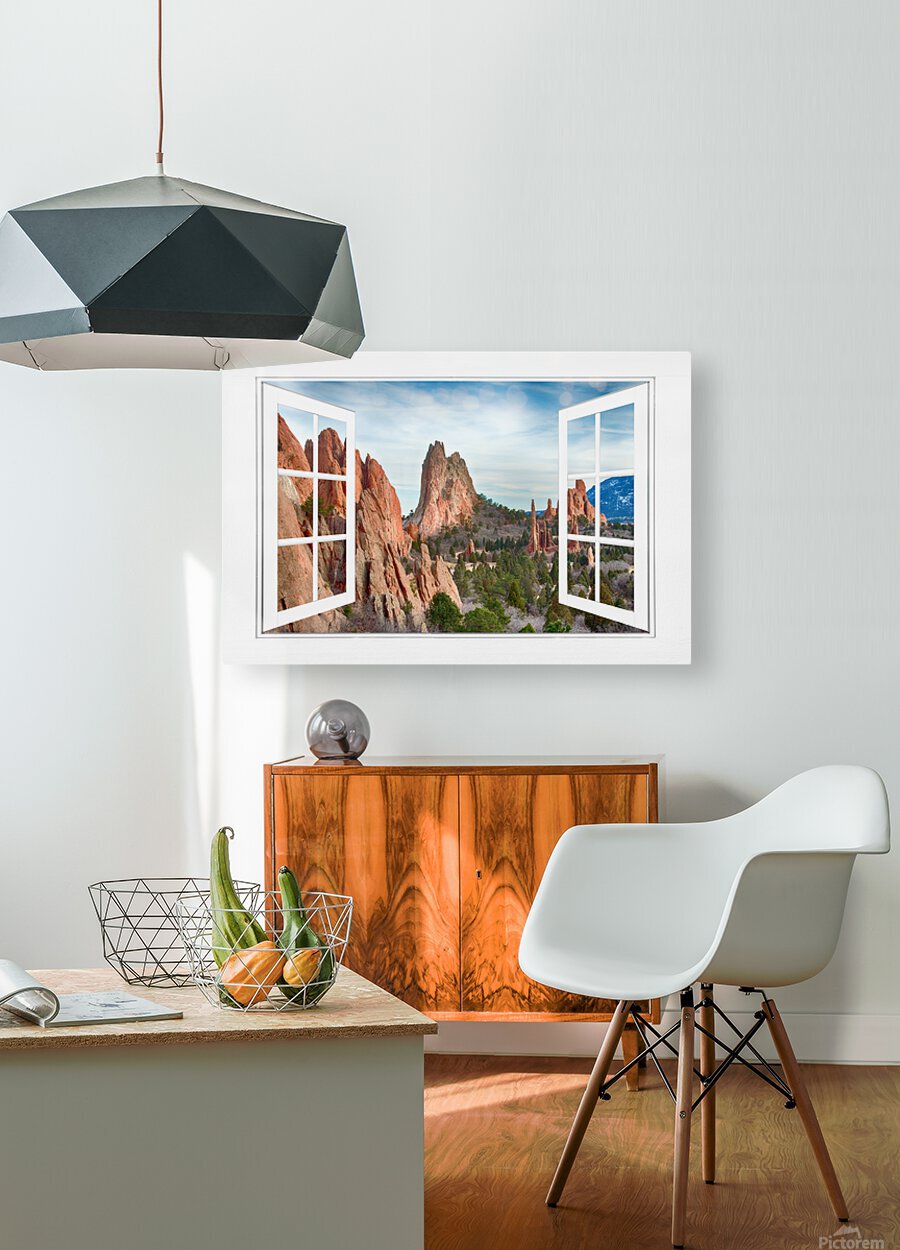 Garden of the Gods White Picture Open Window View  HD Metal print with Floating Frame on Back