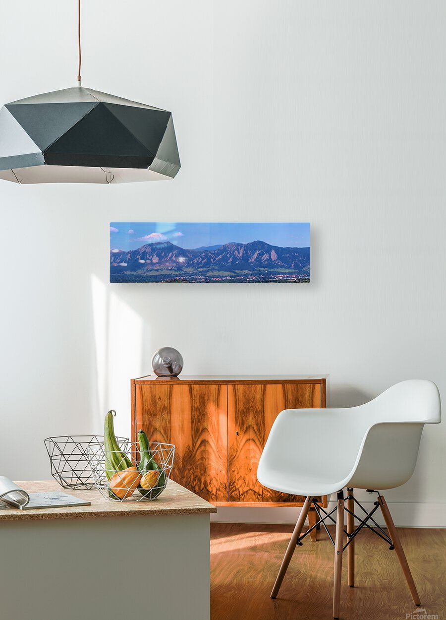 Boulder Flatirons and University of Colorado Panoramic View  HD Metal print with Floating Frame on Back
