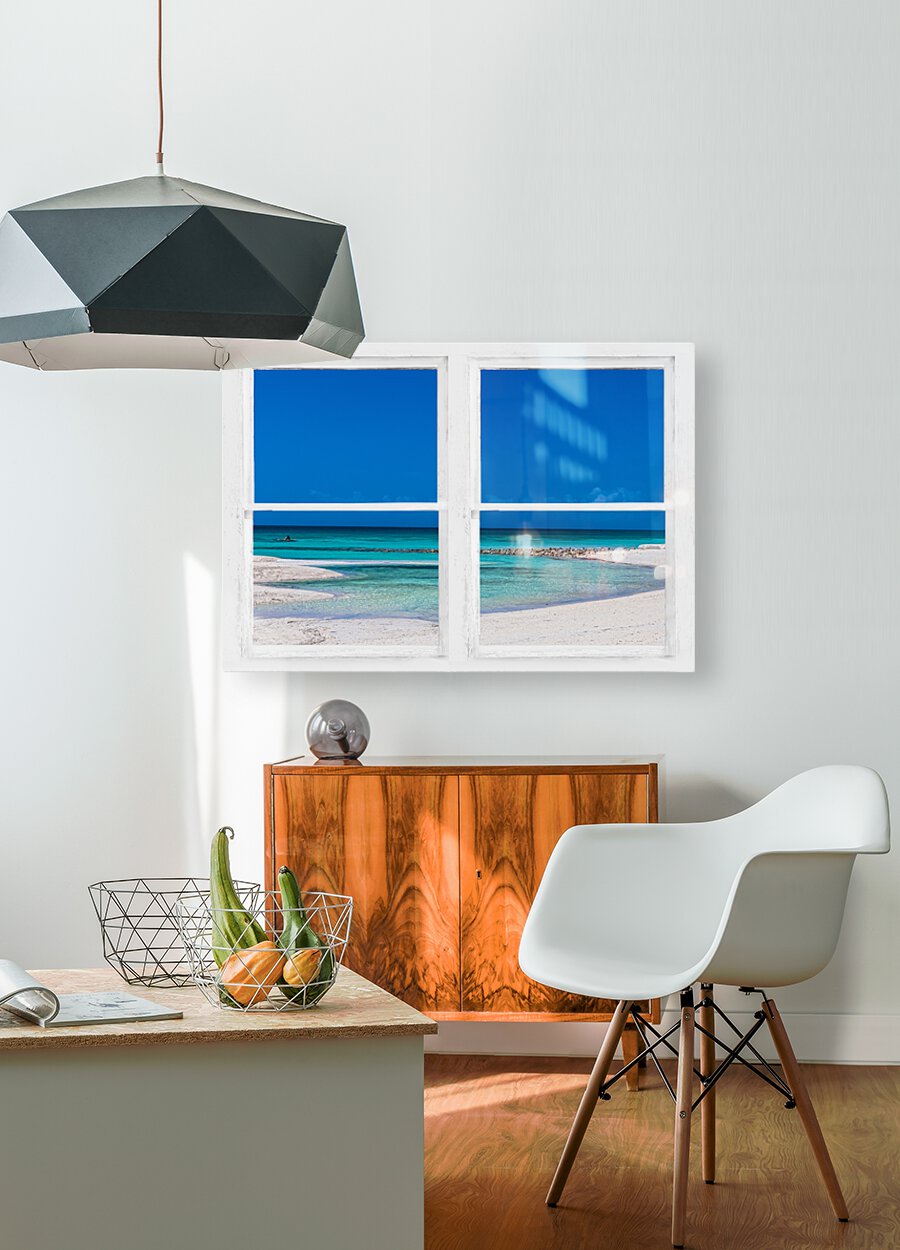 Tropical Blue Ocean Window View  HD Metal print with Floating Frame on Back