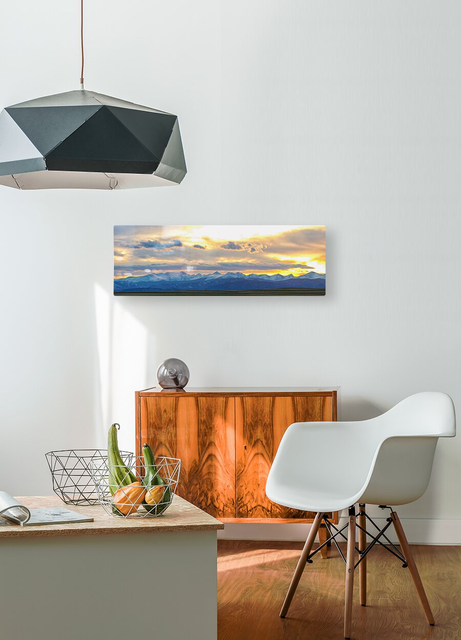 Rocky Mountain Lookout Sunset Panorama20x60  HD Metal print with Floating Frame on Back