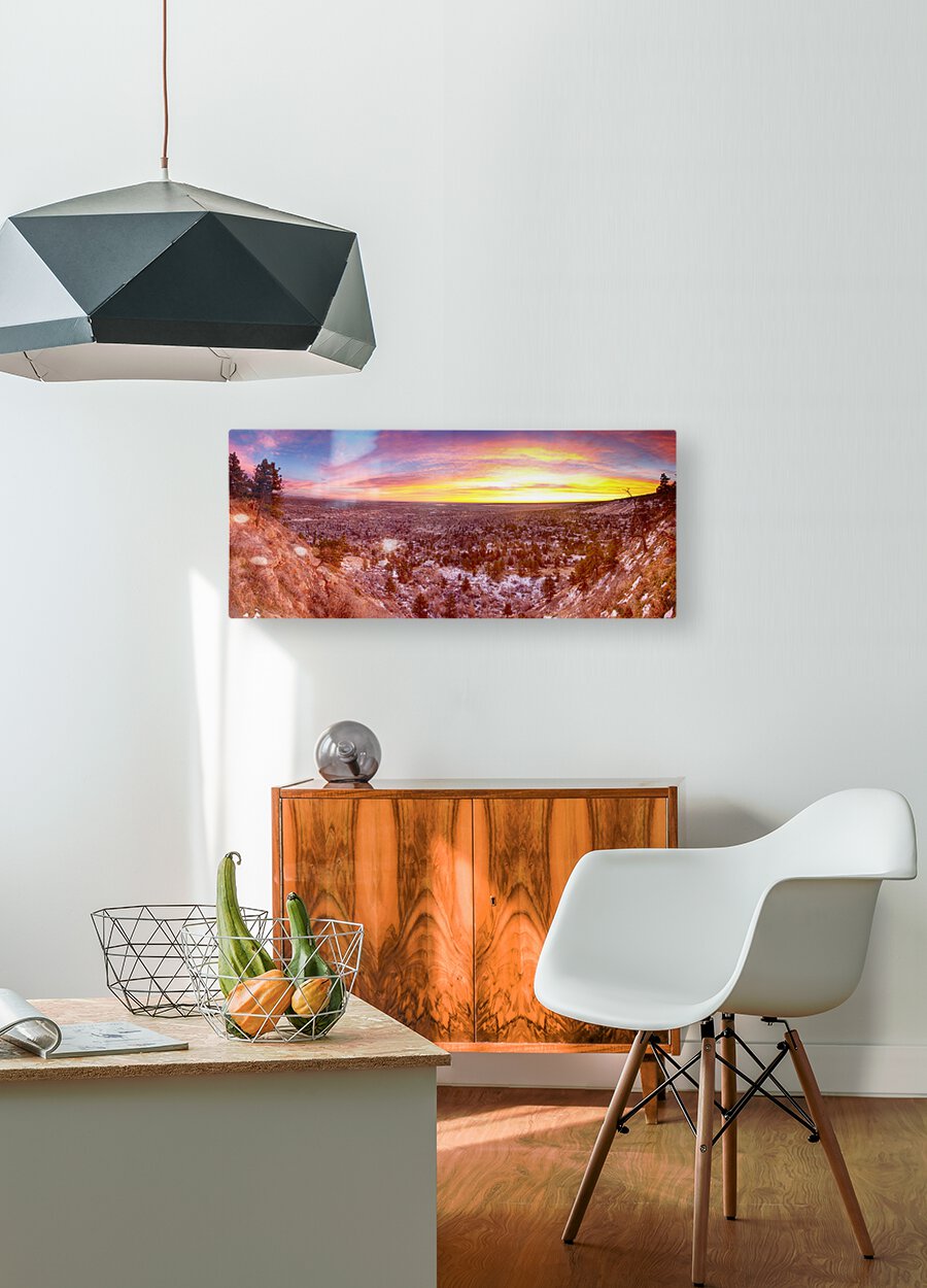 Boulder Colorado Colorful Sunrise Wide Pano  HD Metal print with Floating Frame on Back