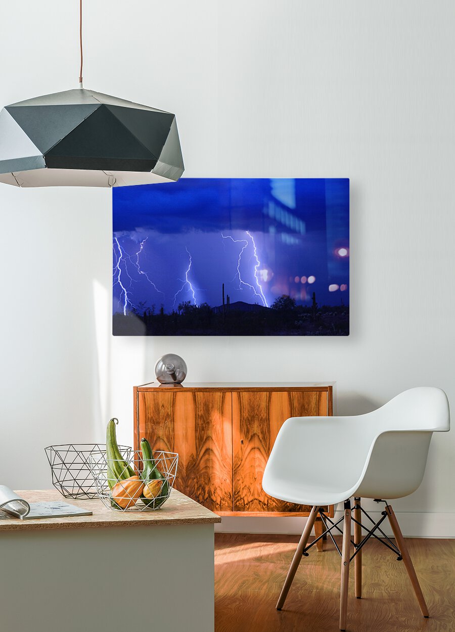 Lightning Storm in the Desert  HD Metal print with Floating Frame on Back