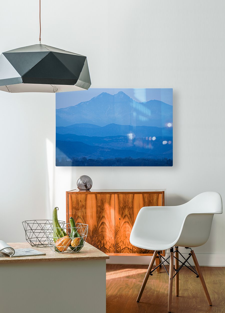 Rocky Mountains Twin Peaks Blue Haze Layers  HD Metal print with Floating Frame on Back