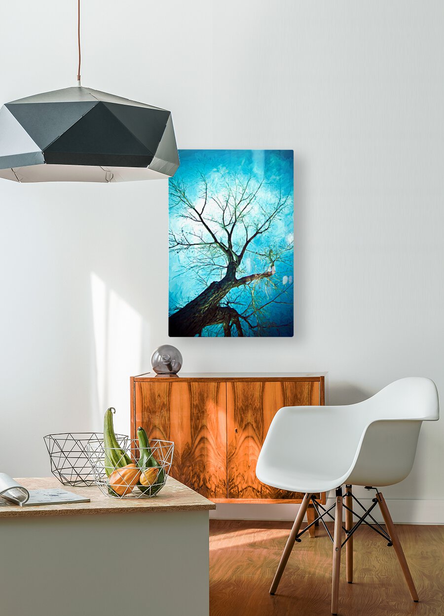 winter tree blue  HD Metal print with Floating Frame on Back