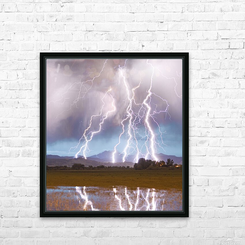 Lightning Striking Longs Peak Foothills 4AC HD Sublimation Metal print with Decorating Float Frame (BOX)