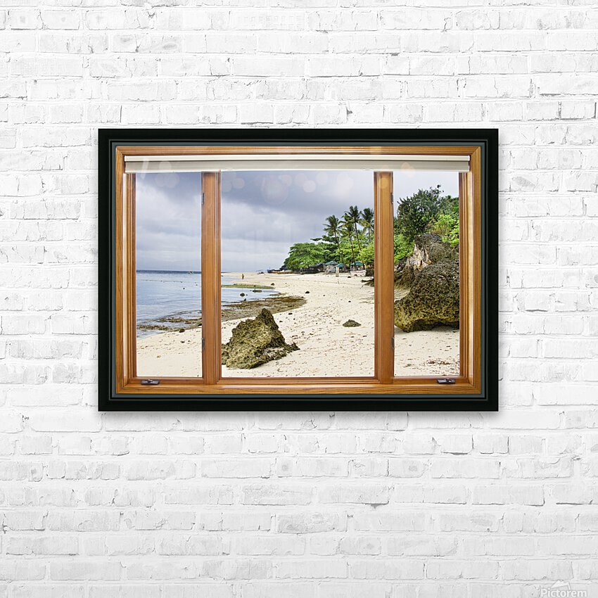 Beach Tropical Wood Window View HD Sublimation Metal print with Decorating Float Frame (BOX)