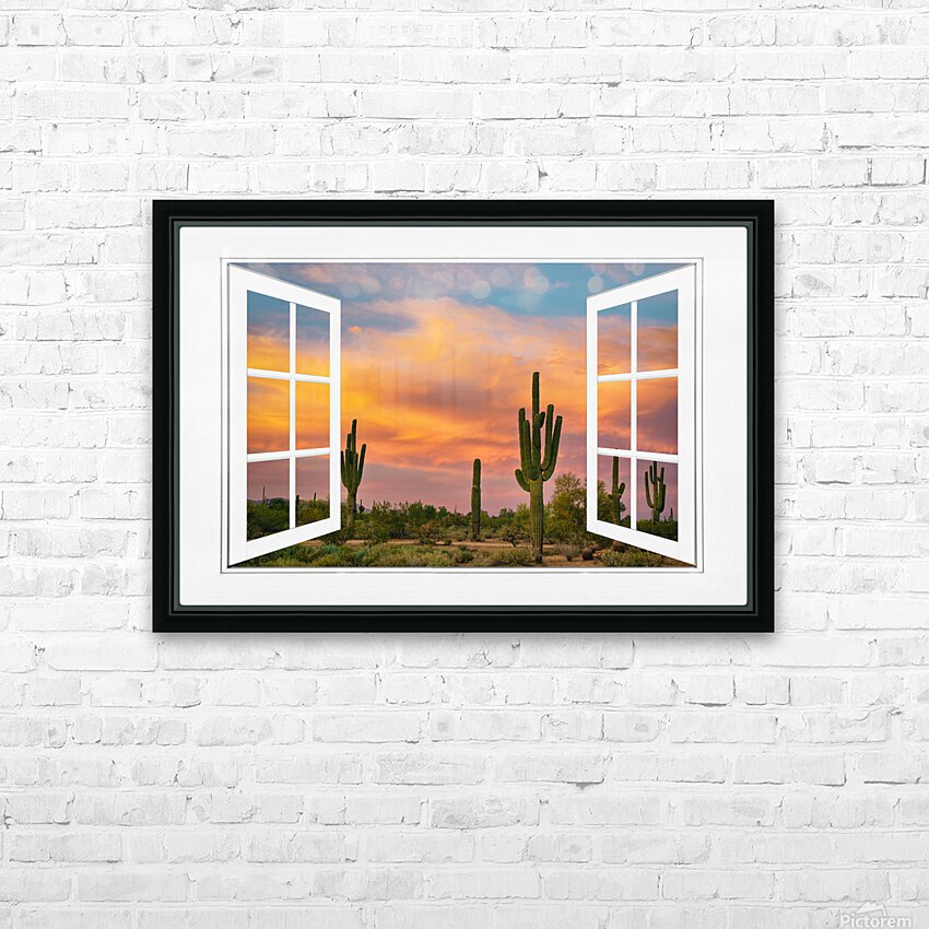 Arizona Saguaro Colorful Sky White Open Window HD Sublimation Metal print with Decorating Float Frame (BOX)