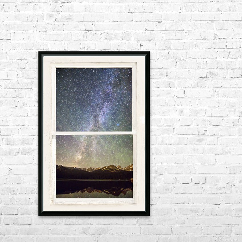 Milky Way Mountains White Rustic Window HD Sublimation Metal print with Decorating Float Frame (BOX)