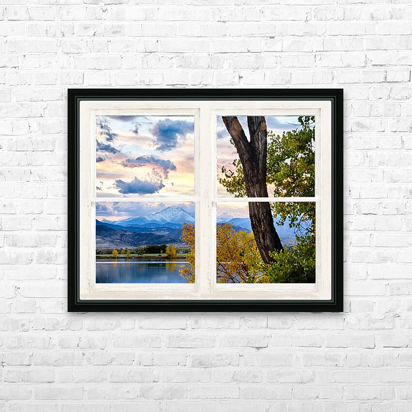 Colorado Rocky Mountain Lake Autumn White Window HD Sublimation Metal print with Decorating Float Frame (BOX)