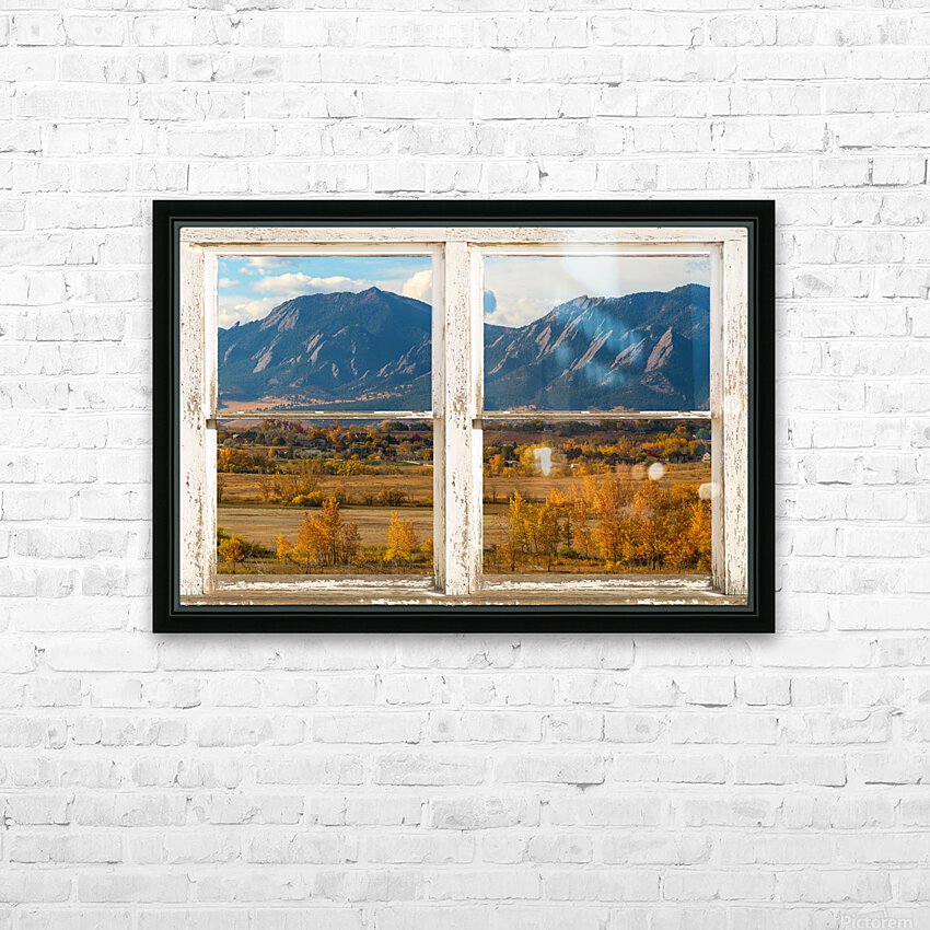 Boulder Colorado Flatirons Autumn  Rustic Window HD Sublimation Metal print with Decorating Float Frame (BOX)