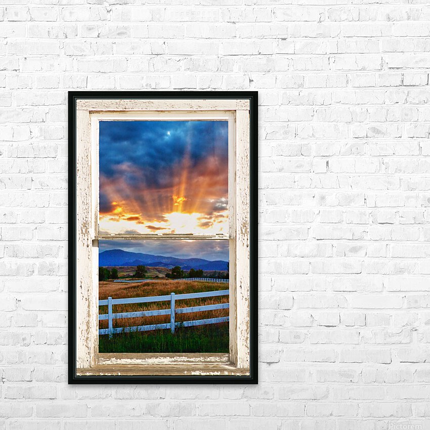 Country Beams sunlight White Barn Window HD sublimation métal imprimé avec décoration flotteur cadre (boîte)