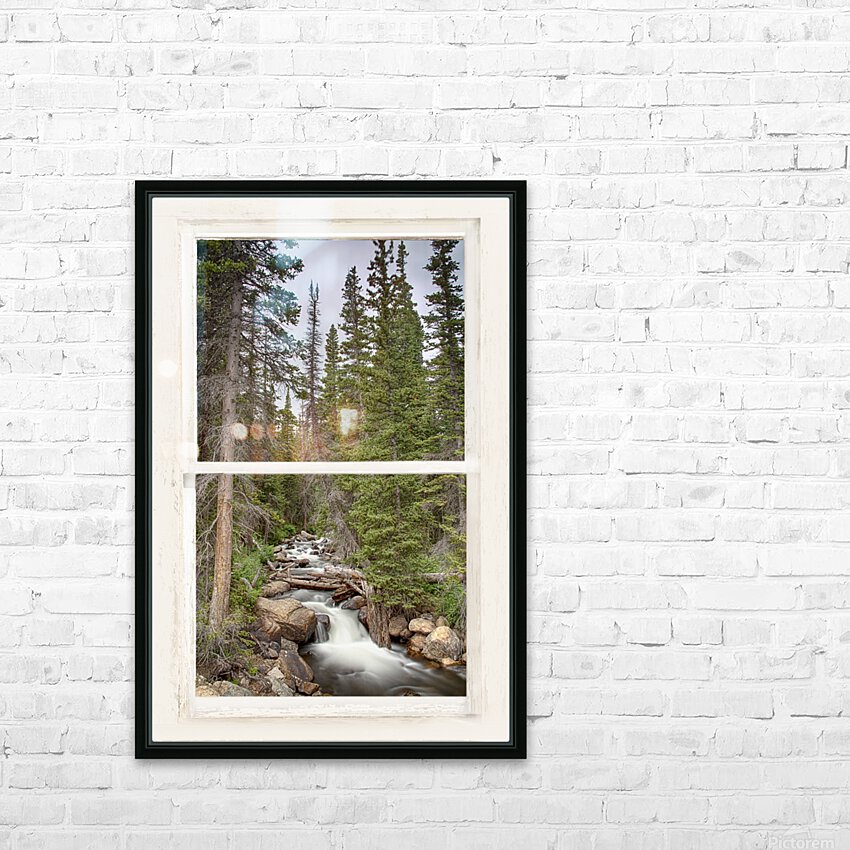 Colorado Rocky Mountain Stream White Rustic Window View HD Sublimation Metal print with Decorating Float Frame (BOX)