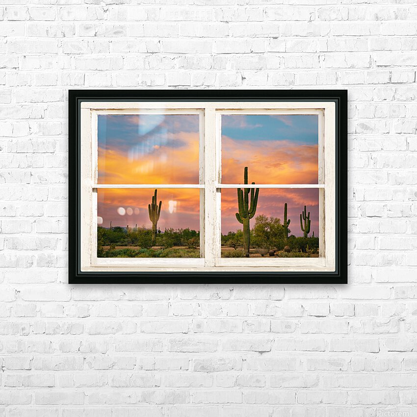 Colorful Southwest Desert Rustic Window View HD Sublimation Metal print with Decorating Float Frame (BOX)