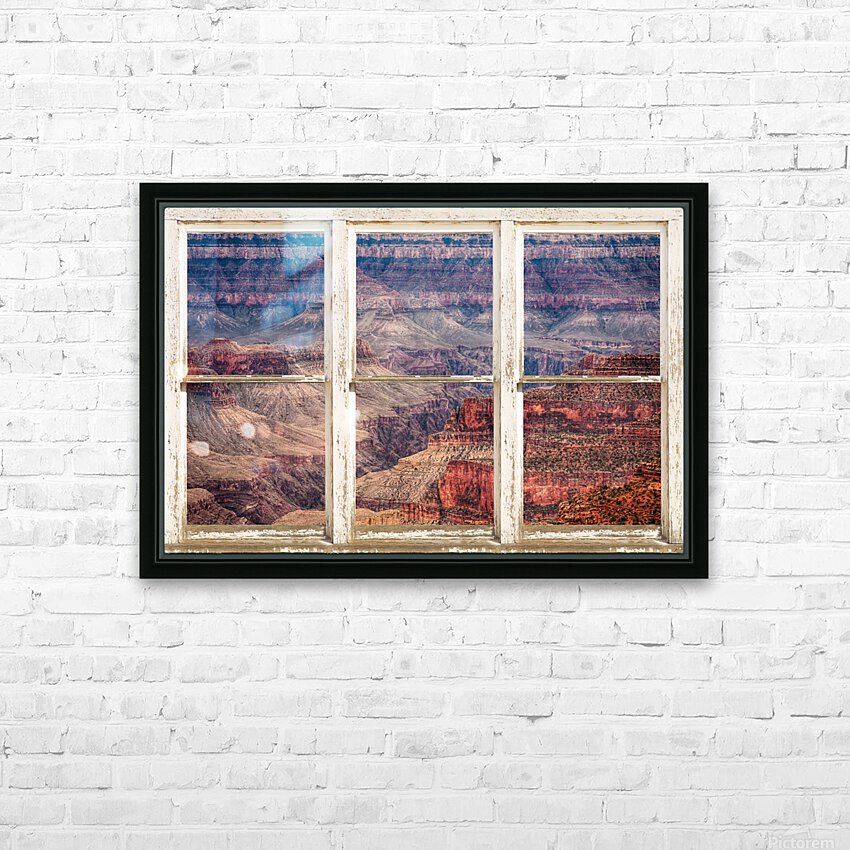 Rustic Window View Grand Canyon HD sublimation métal imprimé avec décoration flotteur cadre (boîte)