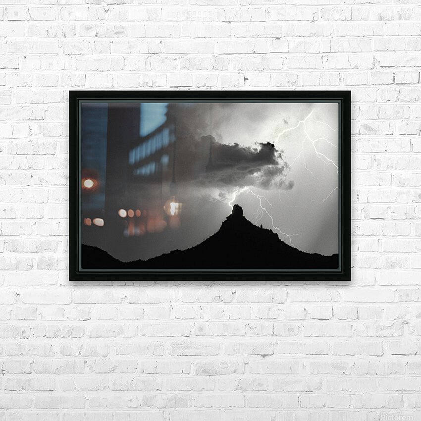 Pinnacle Peak Arizona Lightning Strike BW HD Sublimation Metal print with Decorating Float Frame (BOX)