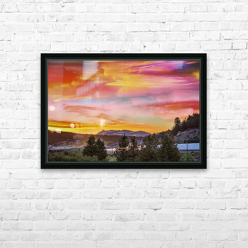 Small Mountain Town Sunset HD Sublimation Metal print with Decorating Float Frame (BOX)