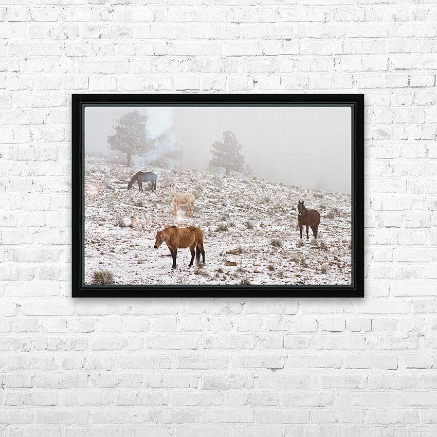 Rocky Mountain Horses Snow Fog HD sublimation métal imprimé avec décoration flotteur cadre (boîte)