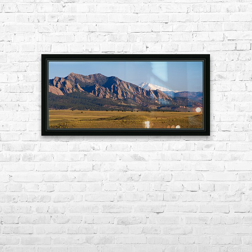 Flatirons Snow Covered Longs Peak Panorama HD Sublimation Metal print with Decorating Float Frame (BOX)